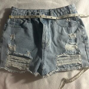 Distressed Light Blue Denim Shorts
